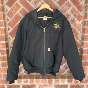 Carhartt Jacket Hooded Quilted Black RN# 14806 Size 2XL XXL Heavy Thick Co Logo